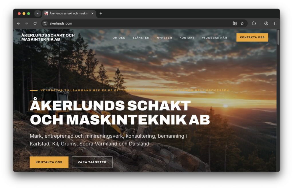 Screentshot Åkerlunds Schakt och Maskin AB
